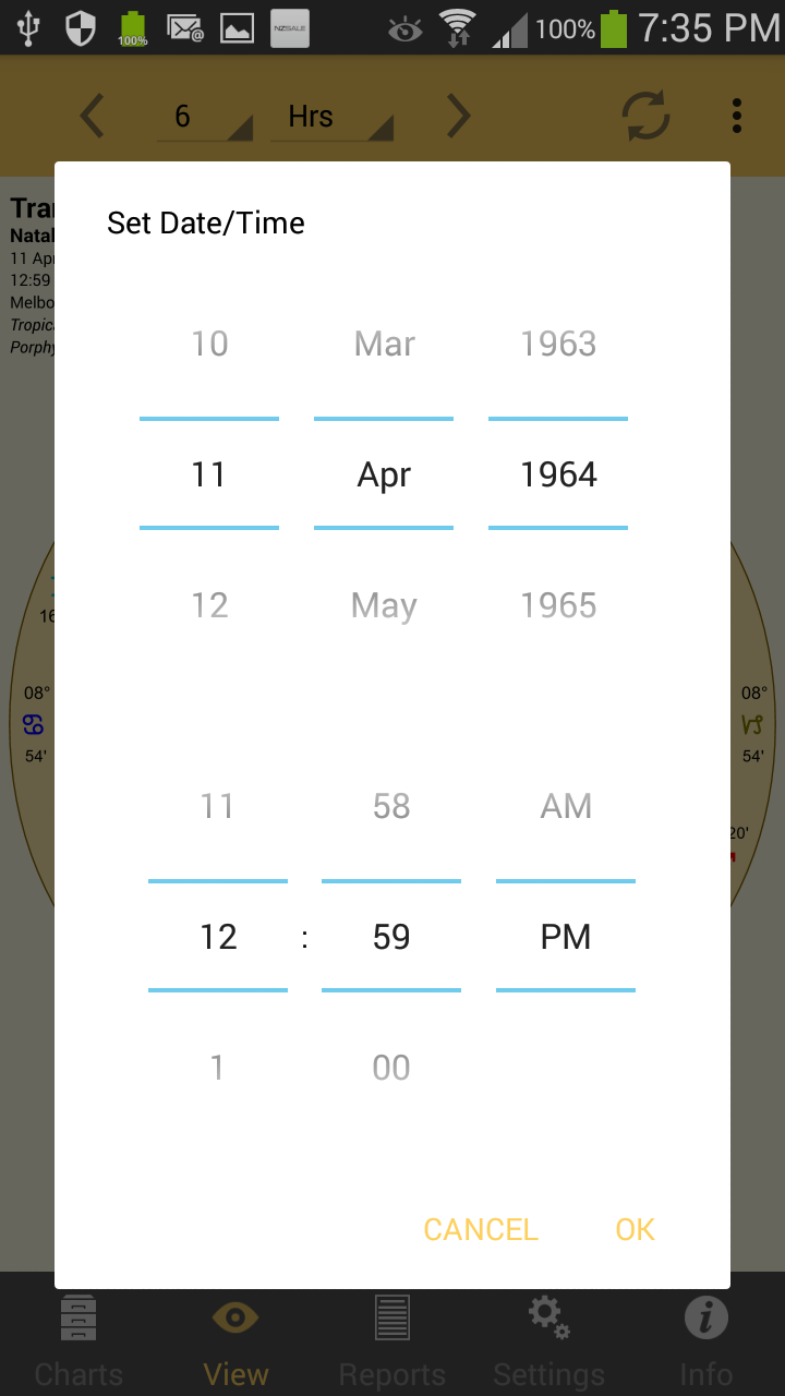 Setting the chart date & time while viewing it