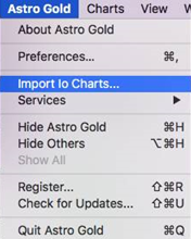 Menu; Astro Gold; import Io charts