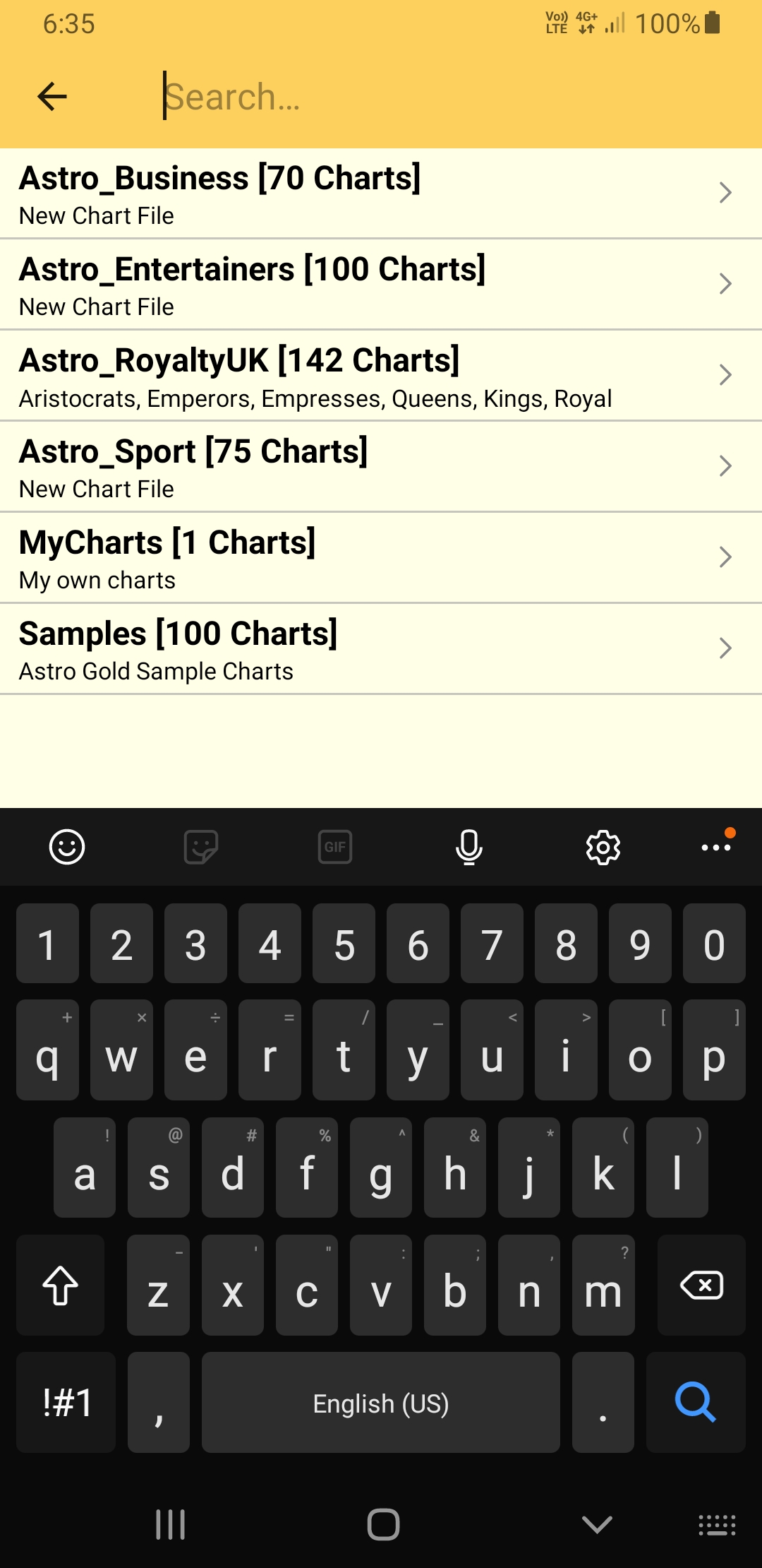 Searching for a chart
