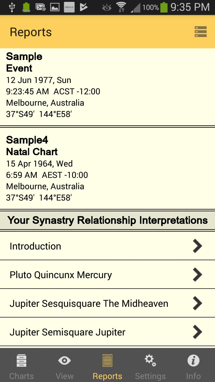 Reports - Synastry
