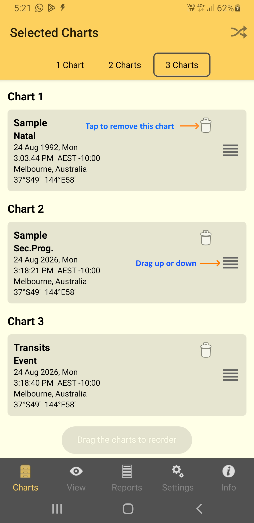 Charts - Selected Charts, 3 Chart (sample) prog, tran SWAP