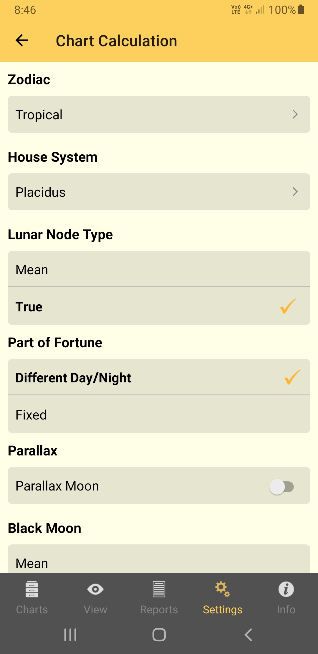 Chart Calculation Settings