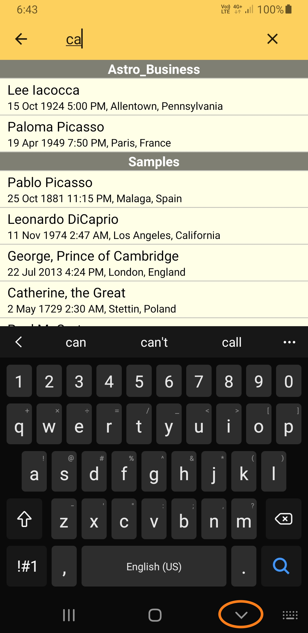 Chart Search results for the character string "ca"