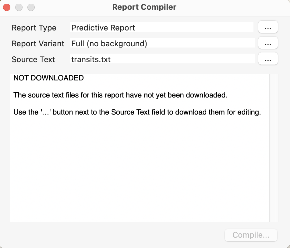 Dialog; Prof Reports; Report Compiler