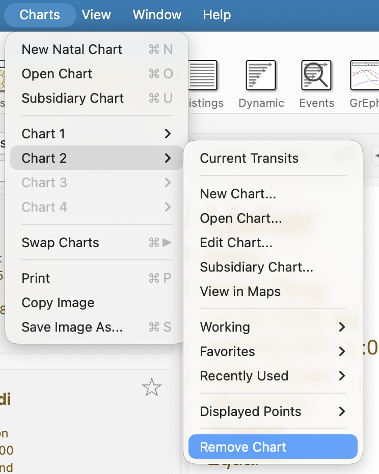 Menu; Charts; Chart 2 options; Remove Chart