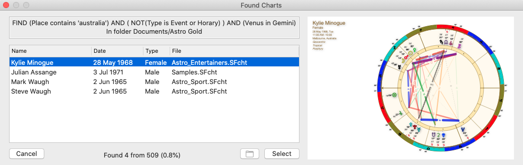 Dialog; Chart Search; multiple conditions search results