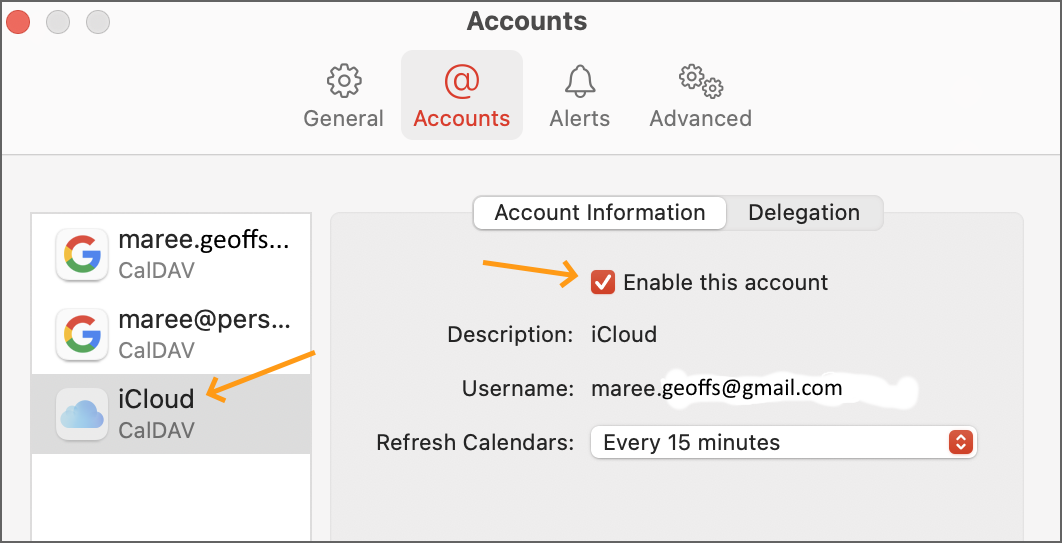 Dialog; Calendar;Accounts;iCloud account enabled
