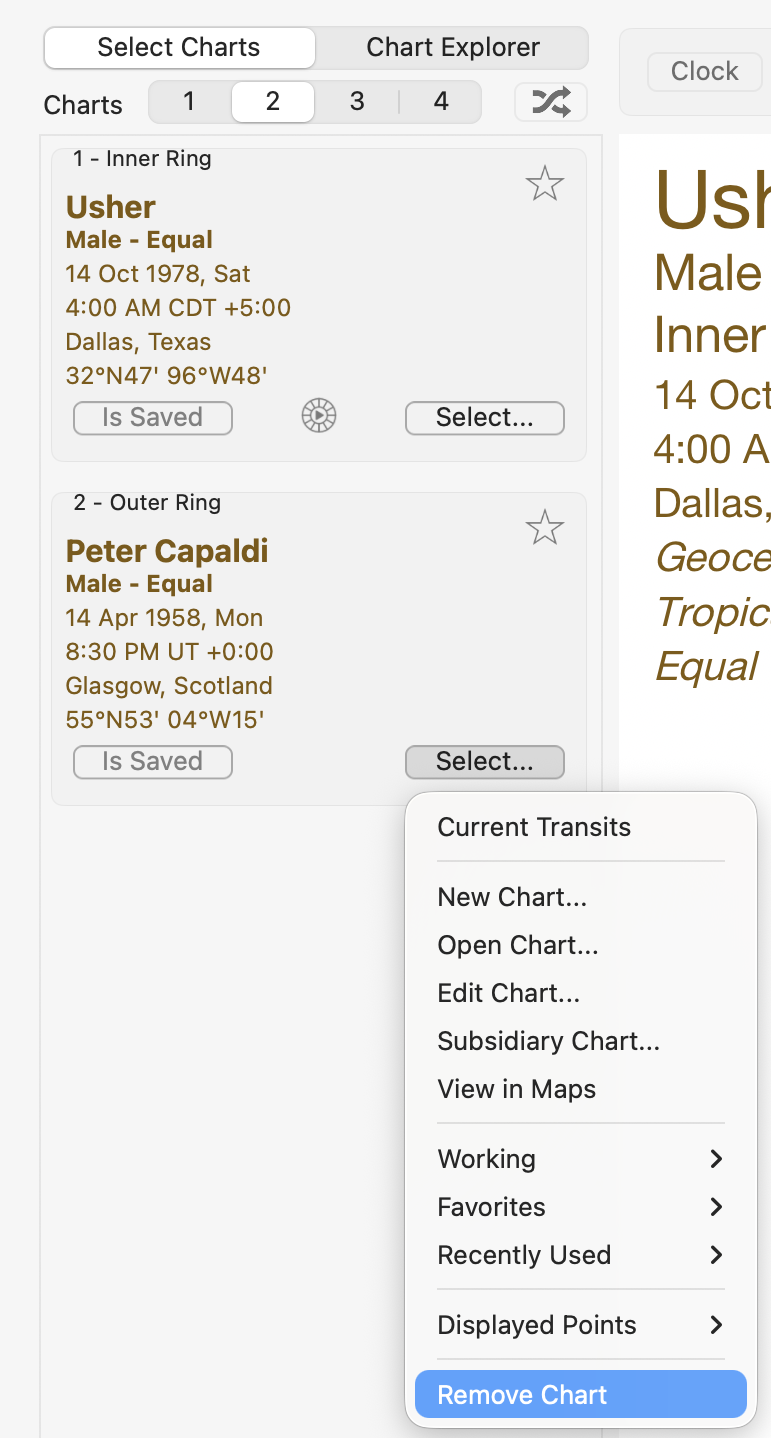 Menu; Selected Charts Pane; Remove chart