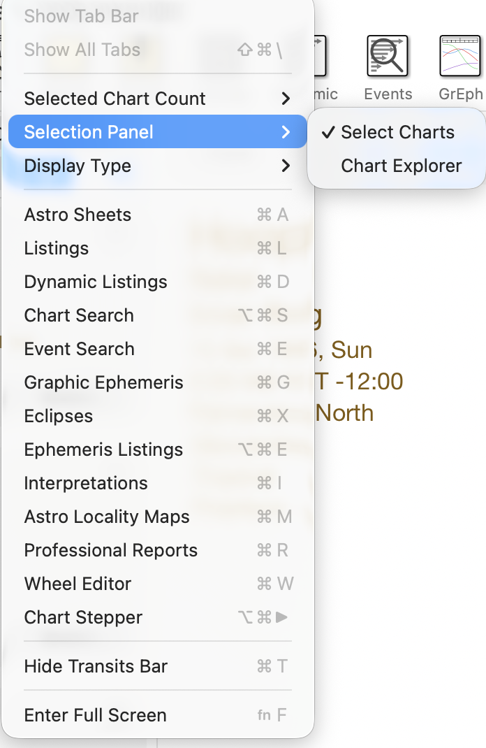 Menu; View; Selection Panel v6