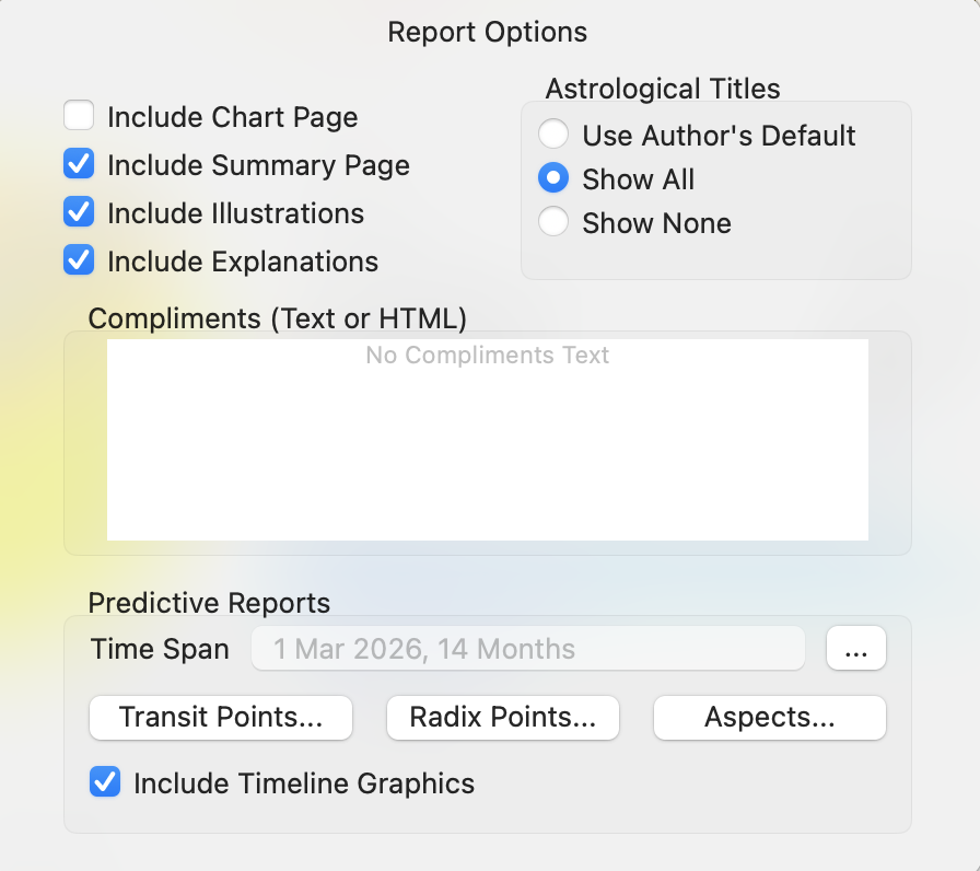 Dialog; Preferences; Pro Reports; Predictive; Report Settings