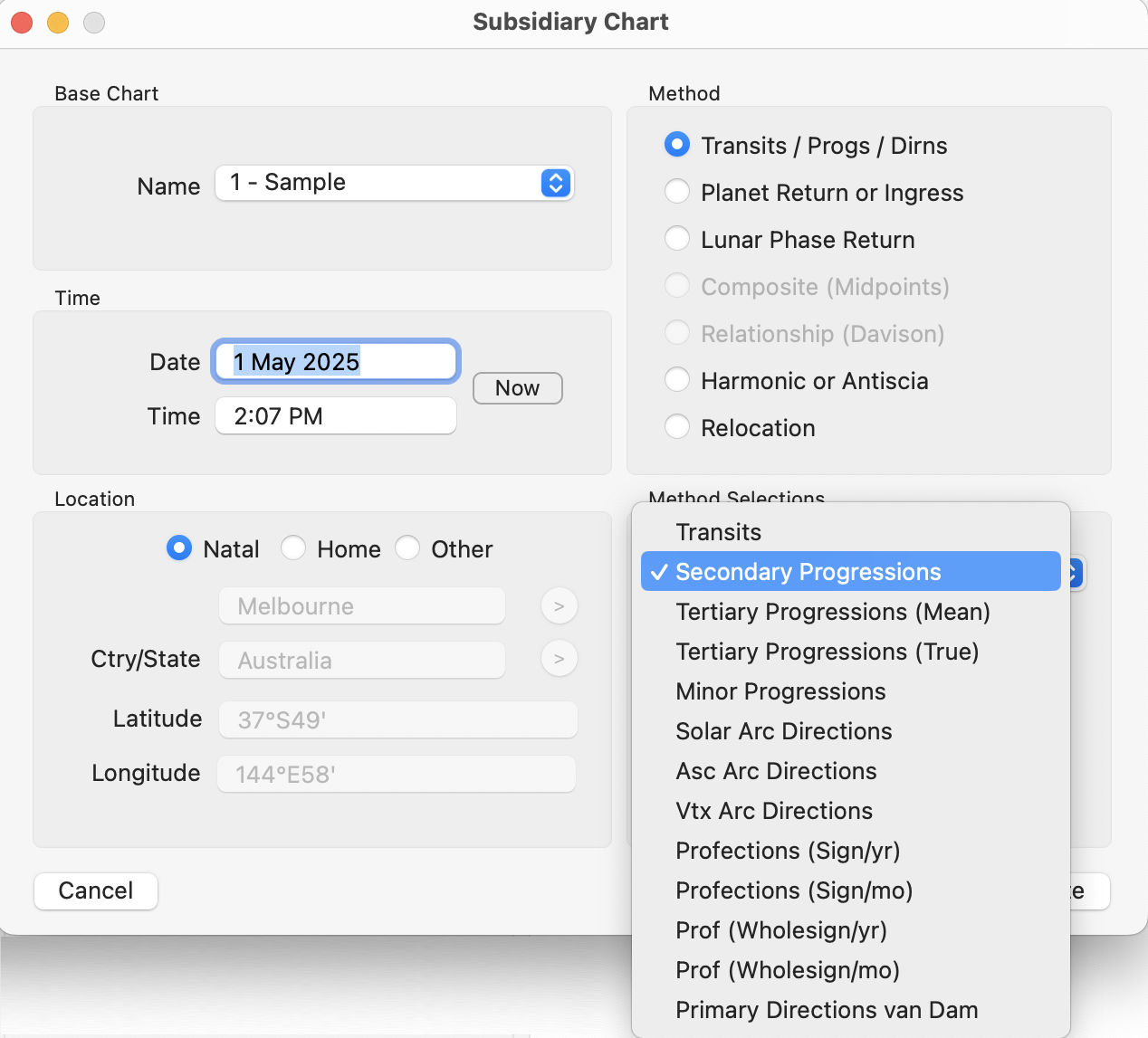 Dialog; Subsid chart, TranProgDirn Method Selection v6