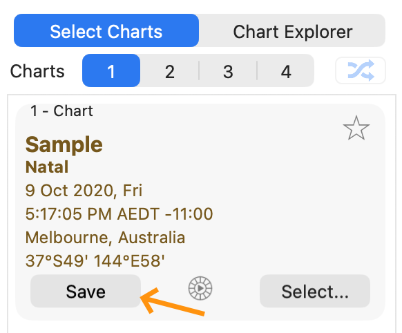 Selected Charts; showing the Save button