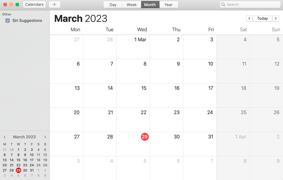 Windows; Calendars; no calendars