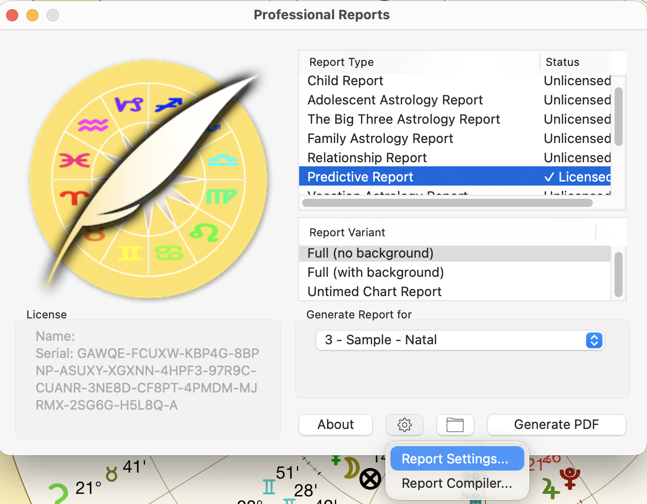 Dialog; Pro Reports; Predictive reports