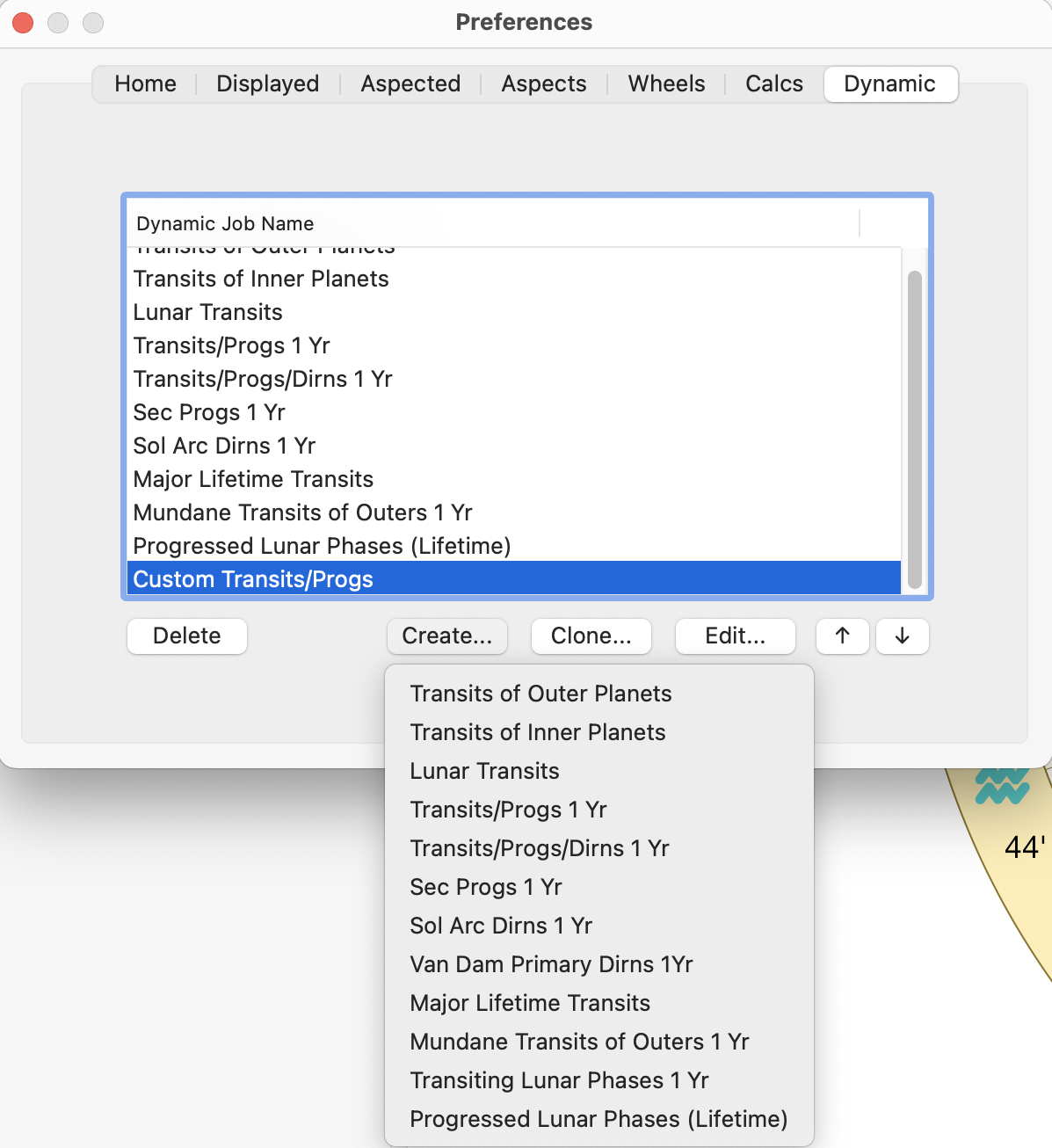 Menu; Preferences; Dynamic; Create
