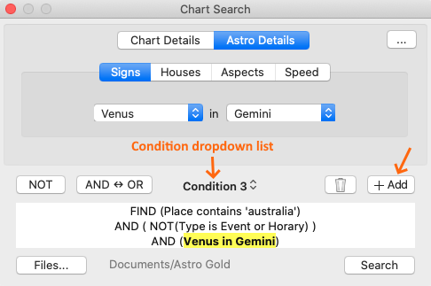 Dialog; Chart Search; multiple conditions