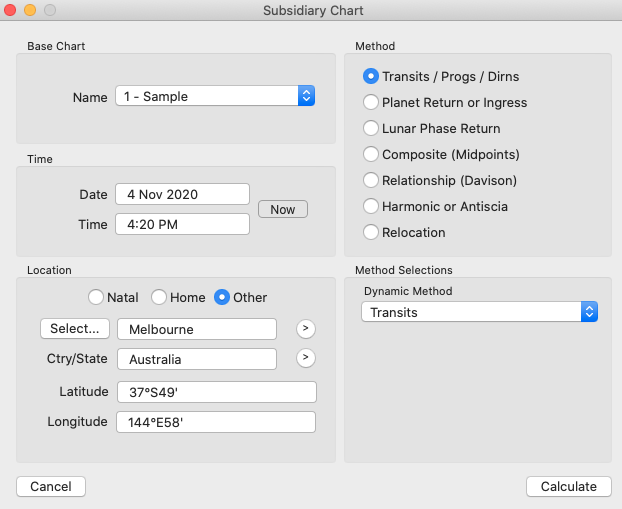 Creating a subsidiary chart