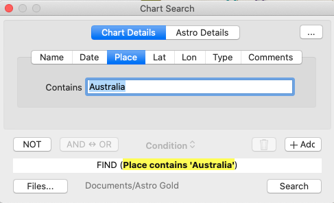 Dialog; Chart Search; Chart Details - place