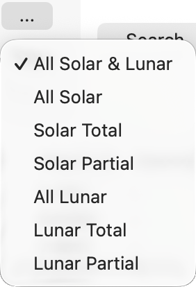 Menu; Eclipse Search; Eclipse Types