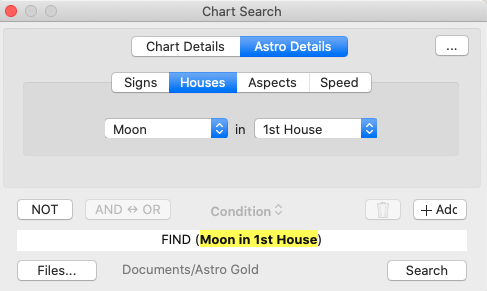 Dialog; Chart Search; Astro Details - houses