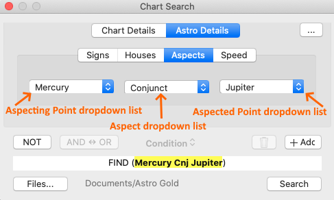Dialog; Chart Search; Astro Details - aspects