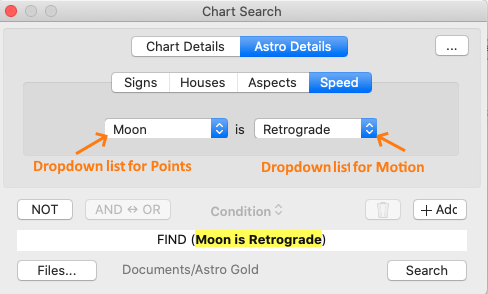 Dialog; Chart Search; Astro Details - speed