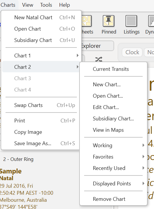Menu; Charts; Chart 2 options; Remove Chart