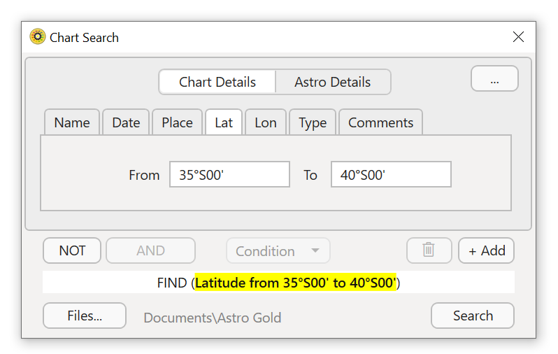Dialog; Chart search; chart details; latitude
