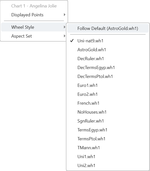 Wheel; single; center pop up menu; wheel style
