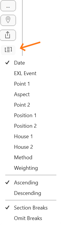 Dynamic Listing - sort icon and its dropdown list of sorting options