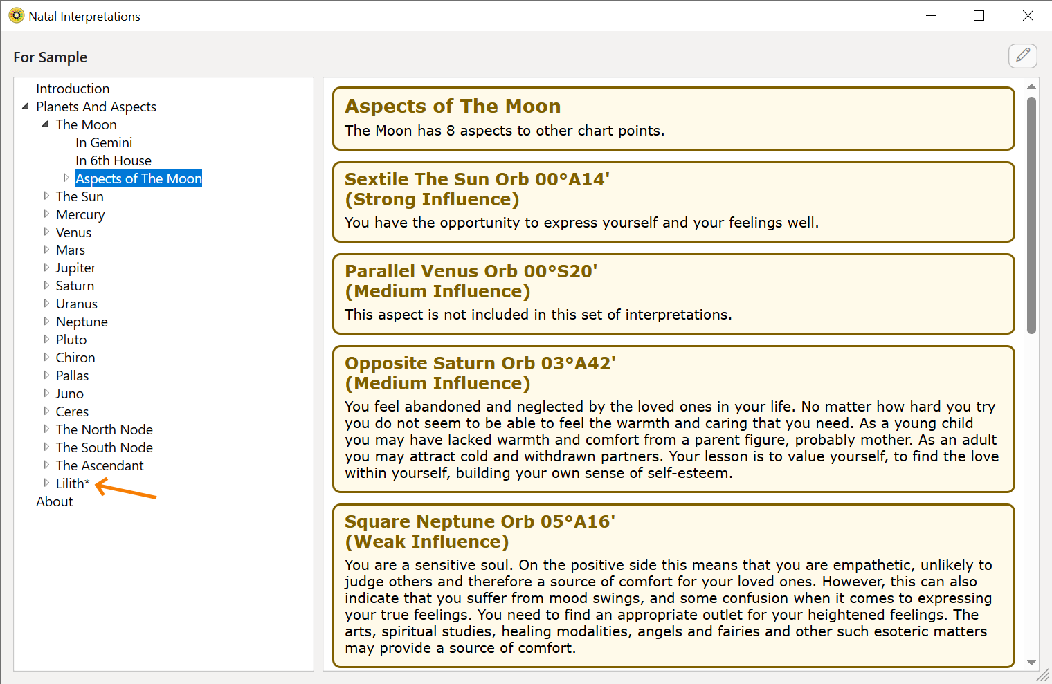 1 Chart, natal aspect interpretations