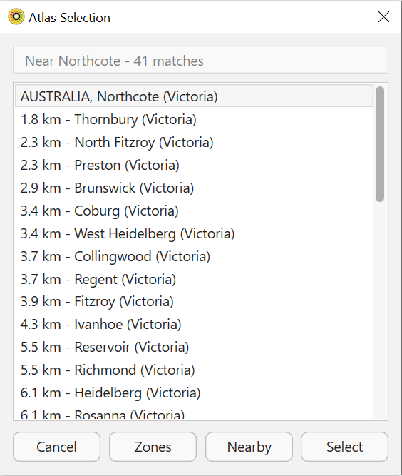 Places nearby the place initially selected&nbsp;