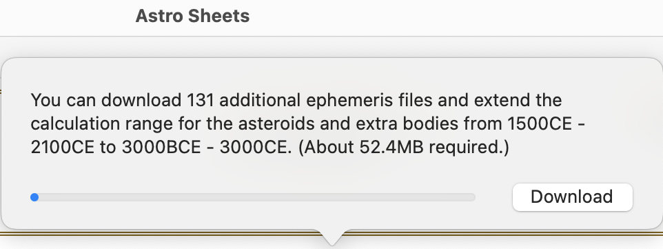 Dialog; extending ephemeris range and downloading additional asteroids