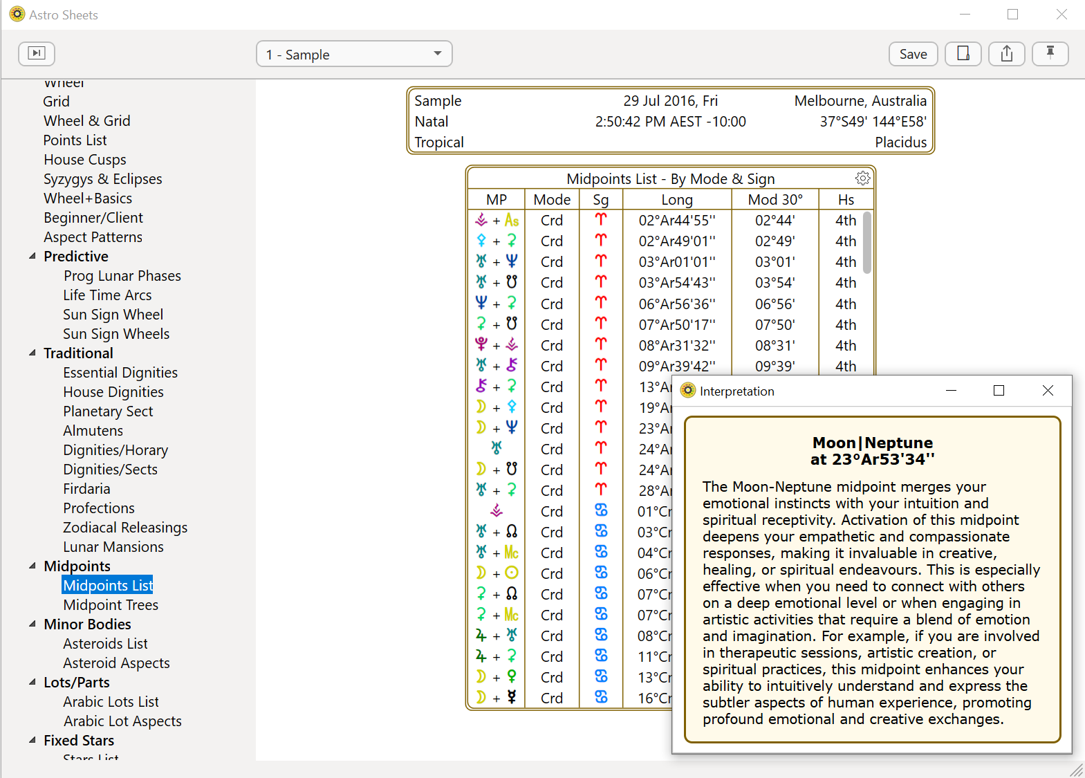 Intepretation for a midpoint in the Midpoints List.
