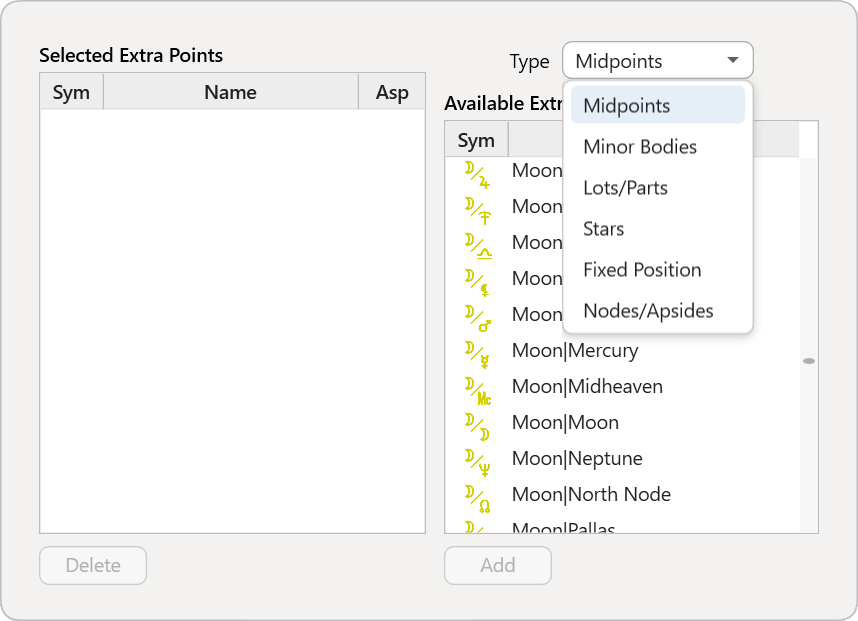 Dialog; Prefs; Displayed Points; Extra Bodies; midpoints expanded