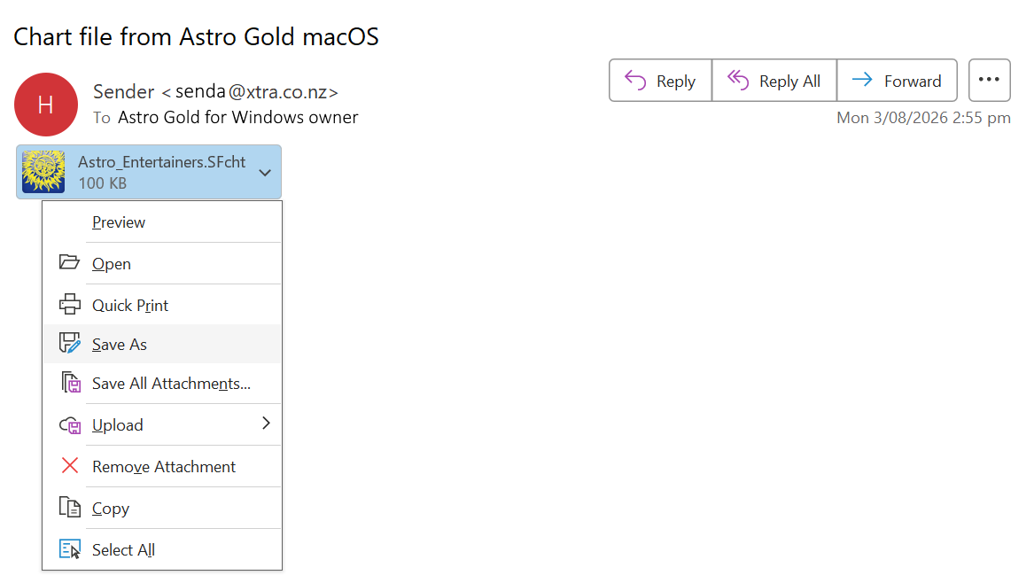 Email; importing chart file from macOS