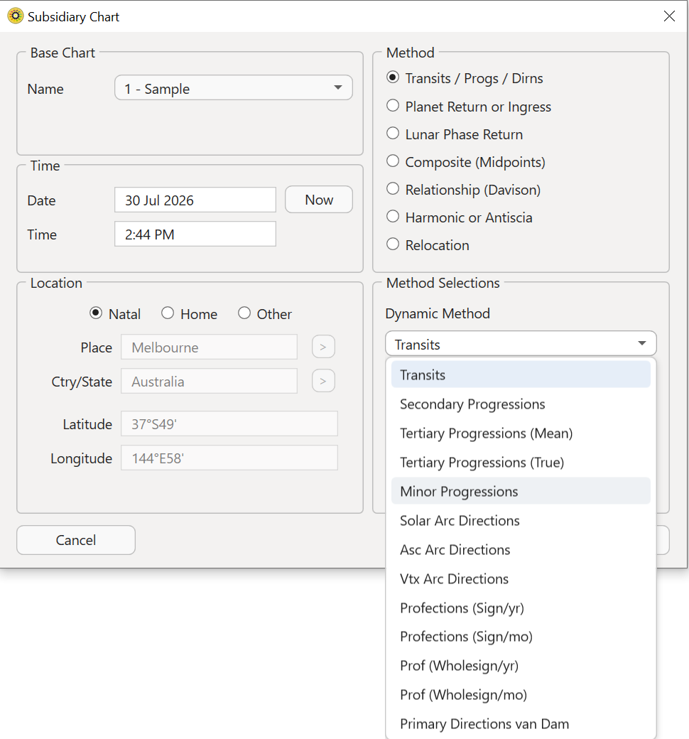 Dialog; Subsid chart, TranProgDirn Method Selection v6