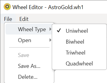 Menu; Wheel Editor; Wheel Type