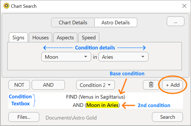 Dialog; Chart search; multi condition criteria; 2nd criteria