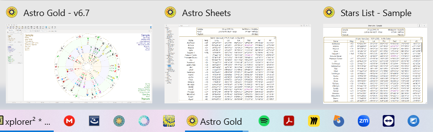 Sheets; taskbar thumbviews