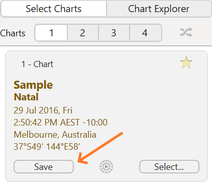 Selected Charts; showing the Save button
