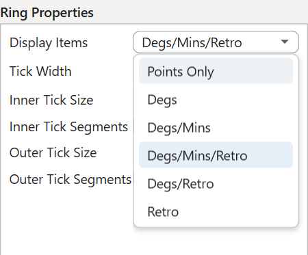 Menu; Wheel Editor; Rings; Chart Points; Display Items; retrograde