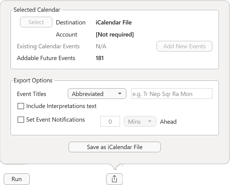 "Send To Calendar" dialog