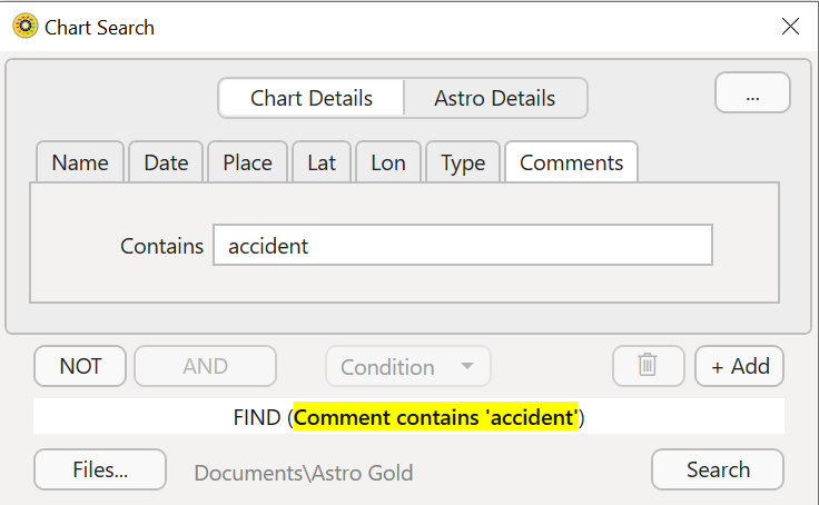 Dialog; Chart Search; chart details; comments
