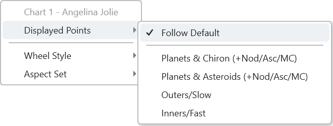 Wheel; single; center pop up menu; displayed points