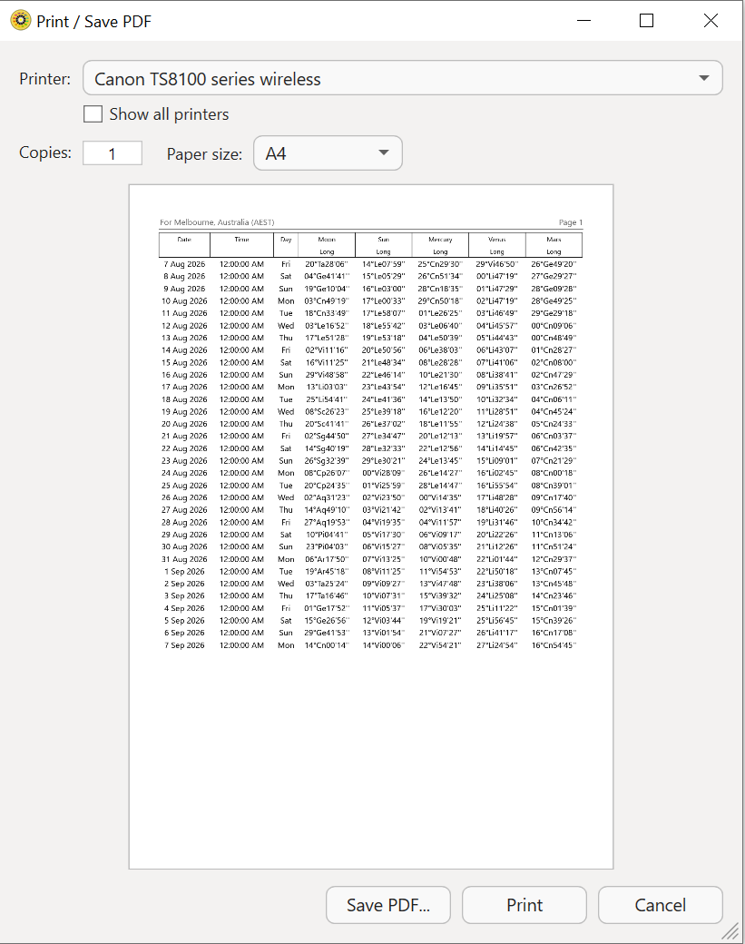 The Print dialog