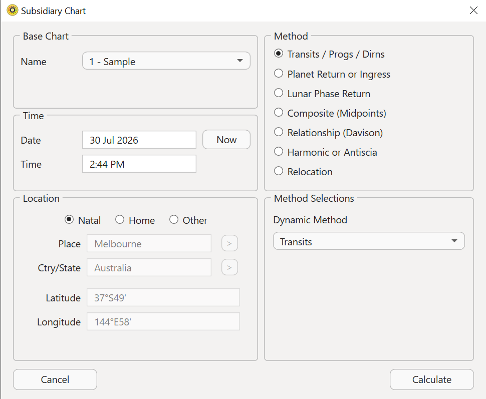 Creating a subsidiary chart