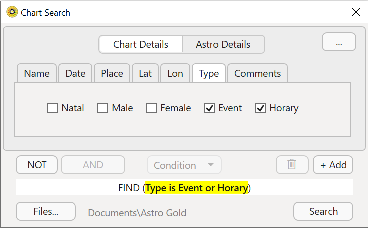Dialog; Chart search; chart details; type