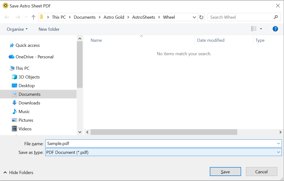 The Save PDF dialog