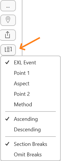 Dynamic Time Graph- sort icon and its dropdown list of sorting options